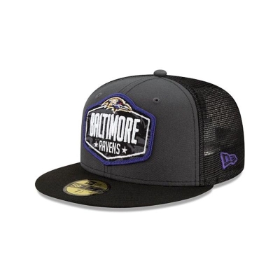 Grey Baltimore Ravens Hat - New Era NFL NFL Draft 59FIFTY Fitted Caps USA3579016